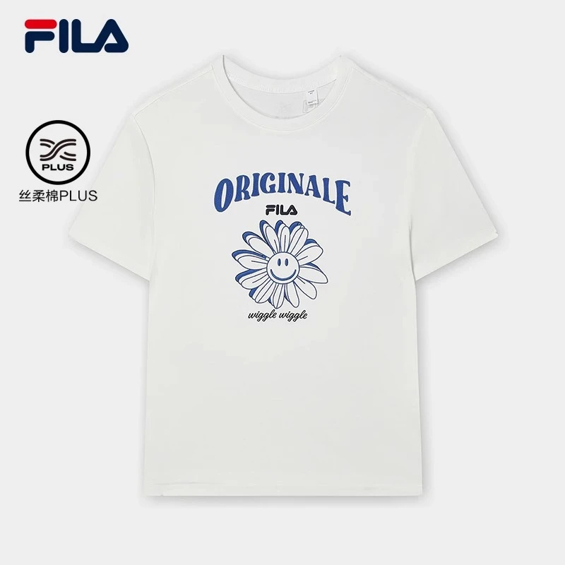 Fila/斐乐女针织短袖衫24夏新款笑脸花朵刺绣休闲T恤F11W429106F