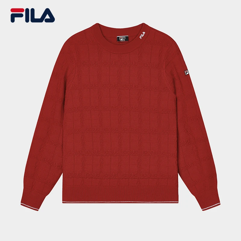 Fila/斐乐毛衣女红色针织衫圆领休闲百搭保暖编织衫F61W513405A