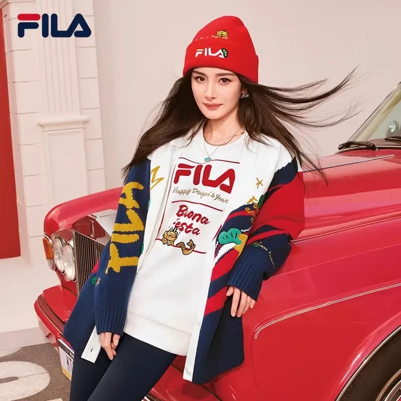 Fila/斐乐毛衣外套女杨幂同款长袖新年龙运呈祥编织衫F11W419408F