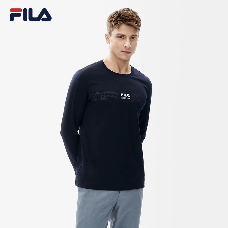FILA/斐乐男子长袖T恤2022冬季新款简约针织长袖上衣F11M241205F