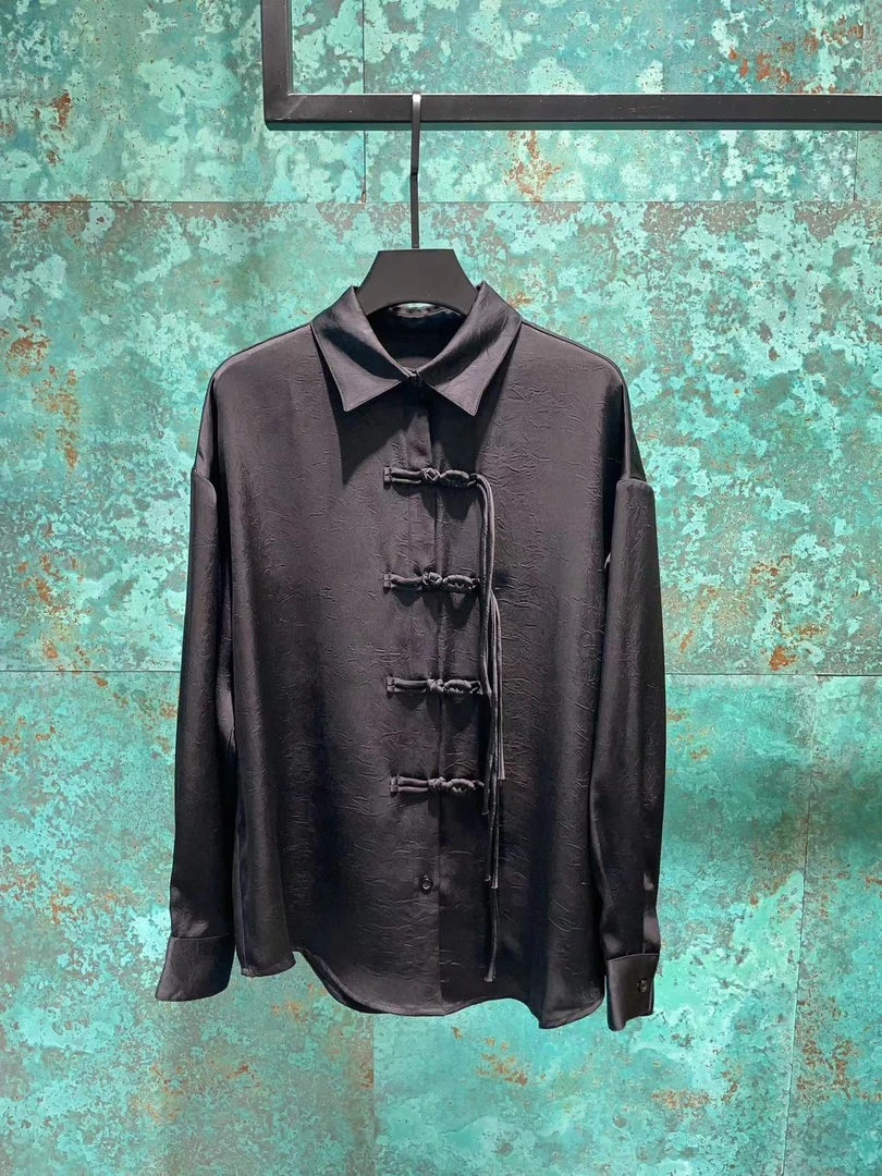 新中式盘扣黑色杨幂同款衬衫