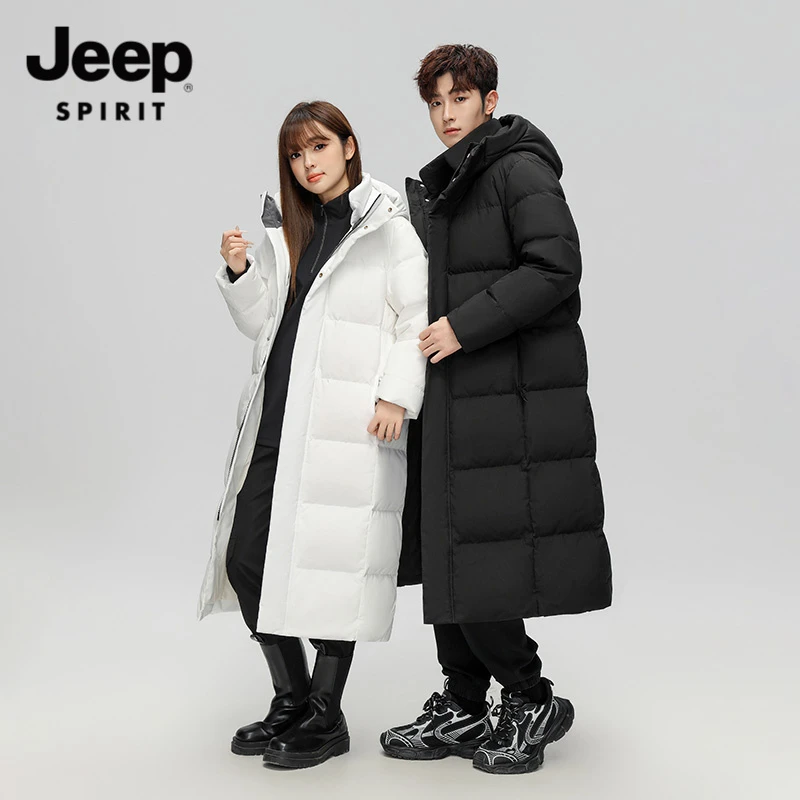 Jeep吉普冬季国标羽绒服男长款男女同款白鸭绒保暖纯色东北户外