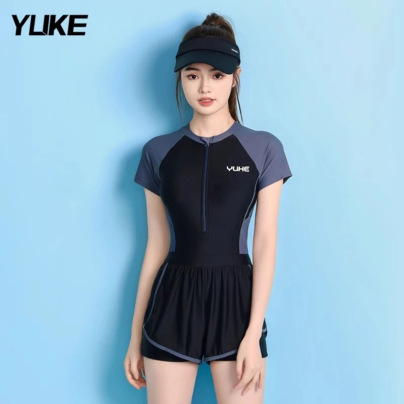 泳衣女士新款连体平角保守微胖女孩女款遮肉泡温泉游泳馆专用夏