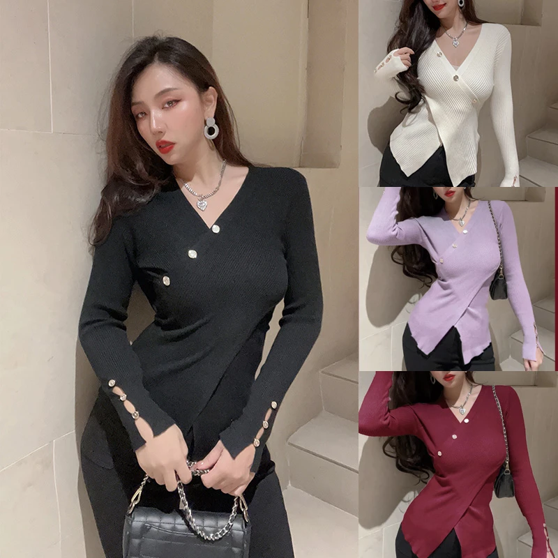 泽娅设计【温柔致胜】春季长袖V领毛衣2024修身显瘦打底衫时尚上衣
