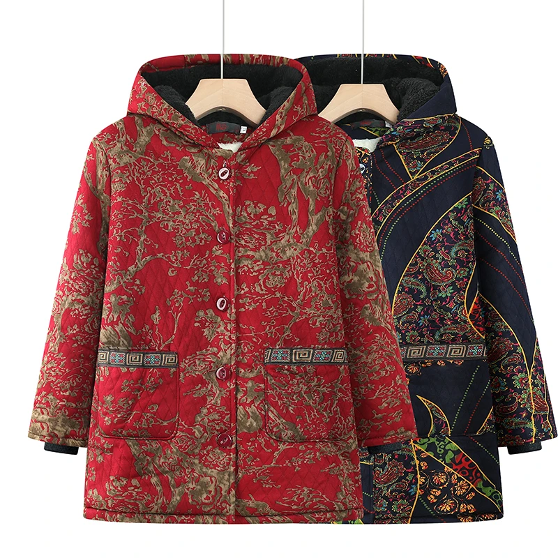 中老年人棉衣女装妈妈装冬装大码老人外套奶奶加绒加厚中长款棉袄