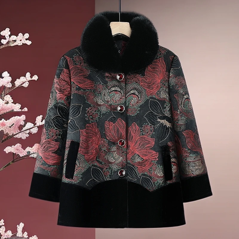 中老年人冬装外套女奶奶加绒加厚棉服妈妈保暖棉衣老太太洋气棉袄