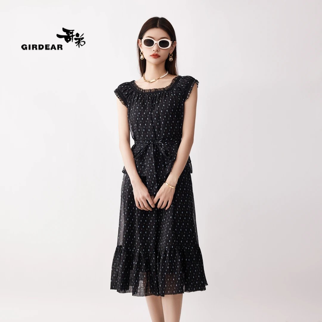 GIRDEAR/哥弟夏季雪纺无袖显瘦名媛气质女连衣裙1500481-2A17211-