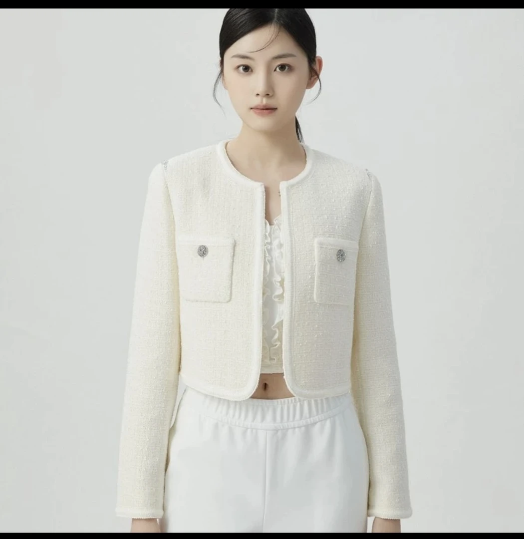 GIRDEAR/哥弟轻奢短款圆领装饰小香风粗花呢显瘦春秋外套1400668-