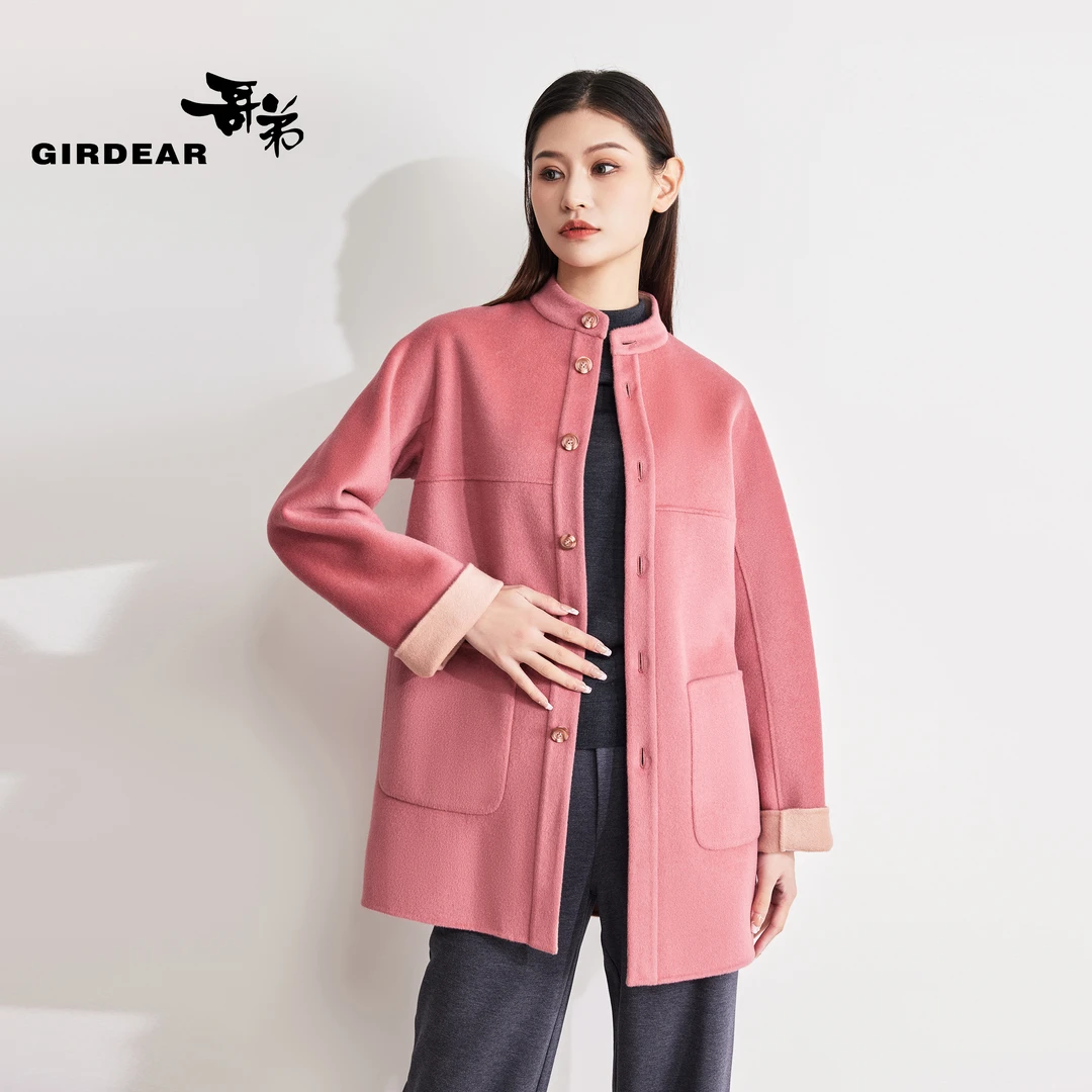 GIRDEAR/哥弟气质时尚立领宽松中长款毛呢外套1400713-3025155