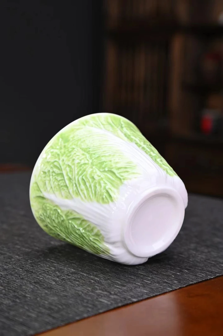 高端羊脂玉瓷白菜百财主人杯陶瓷个人专用高颜值陶瓷杯家用创意