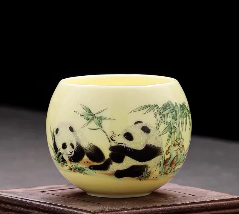 熊猫大号主人杯陶瓷羊脂玉个人专用主人杯（黄色）