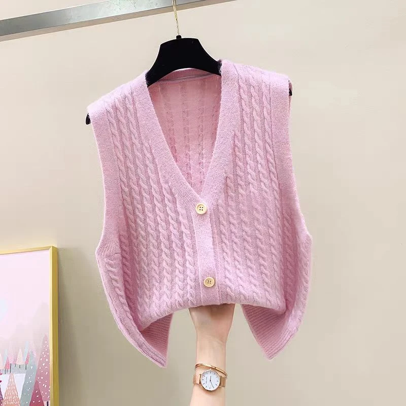 W235【断码】新款麻花针织马甲开衫女外搭背心毛衣