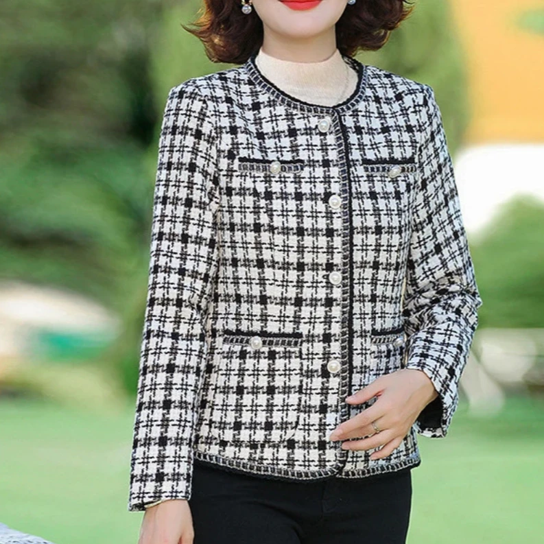 D124【断码】夏季新款外套女短款格子新款T恤春秋洋气上衣