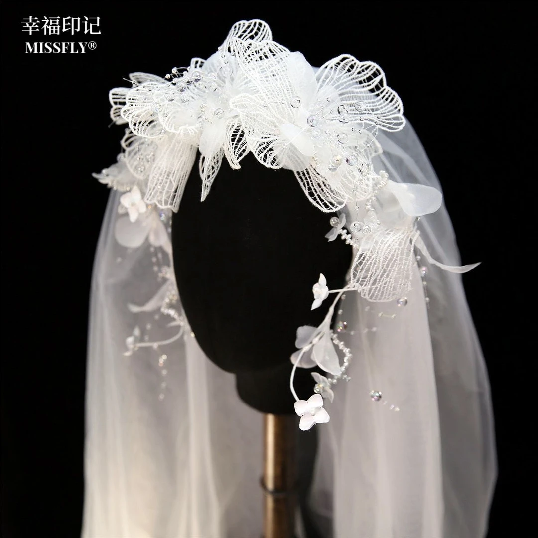 新娘头饰蕾丝花朵发箍头纱发饰婚礼结婚婚纱配饰品旅拍影楼化妆师