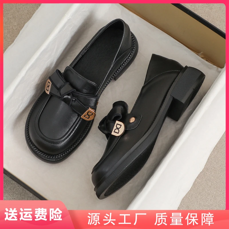 真皮小皮鞋女2024新款英伦风黑色大码41软底职业43平底舒适乐福鞋