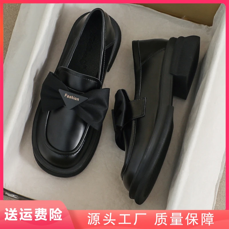 真皮小皮鞋女2024新款春夏英伦风黑色大码41厚底乐福配裙子43鞋子