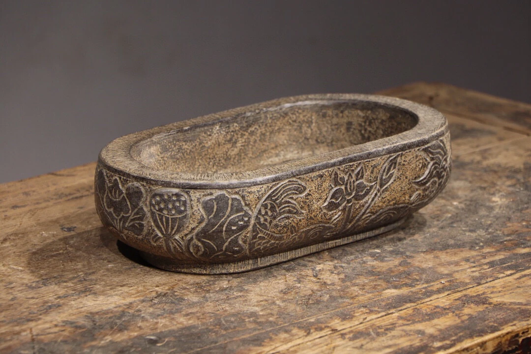 【青石双鱼石盆摆件陈设】长30厘米，宽16厘米，高8厘米！