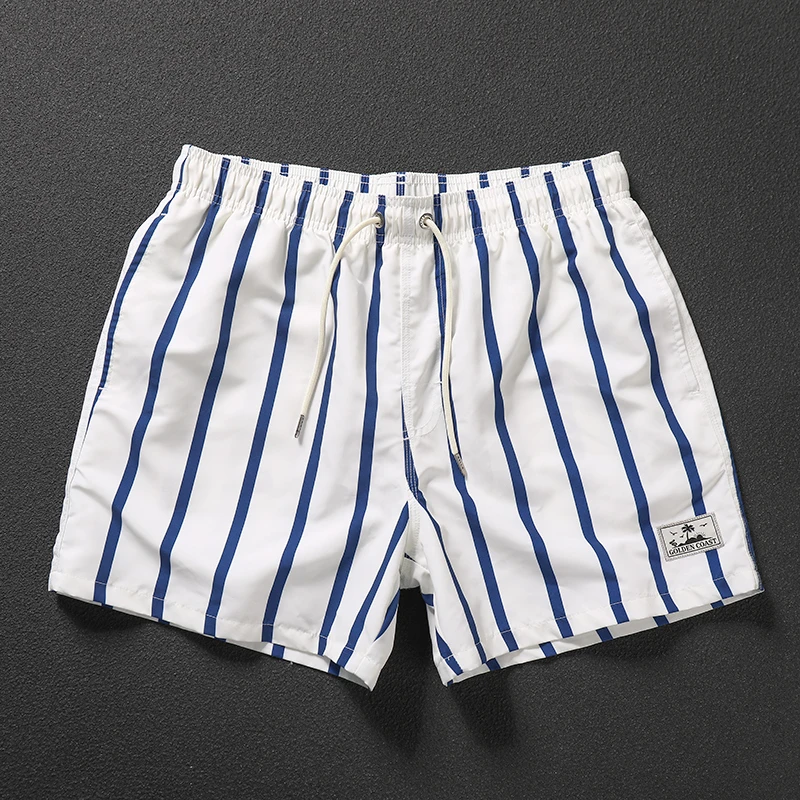 男士短裤夏季潮流竖条纹宽松大裤衩外穿休闲透气速干百搭沙滩裤