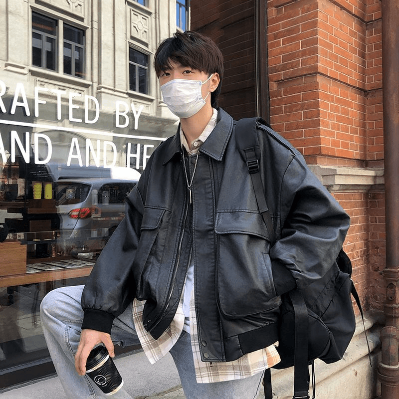 美式复古机车棕色皮衣外套情侣同款飞行员棒球服夹克摩托车骑行服