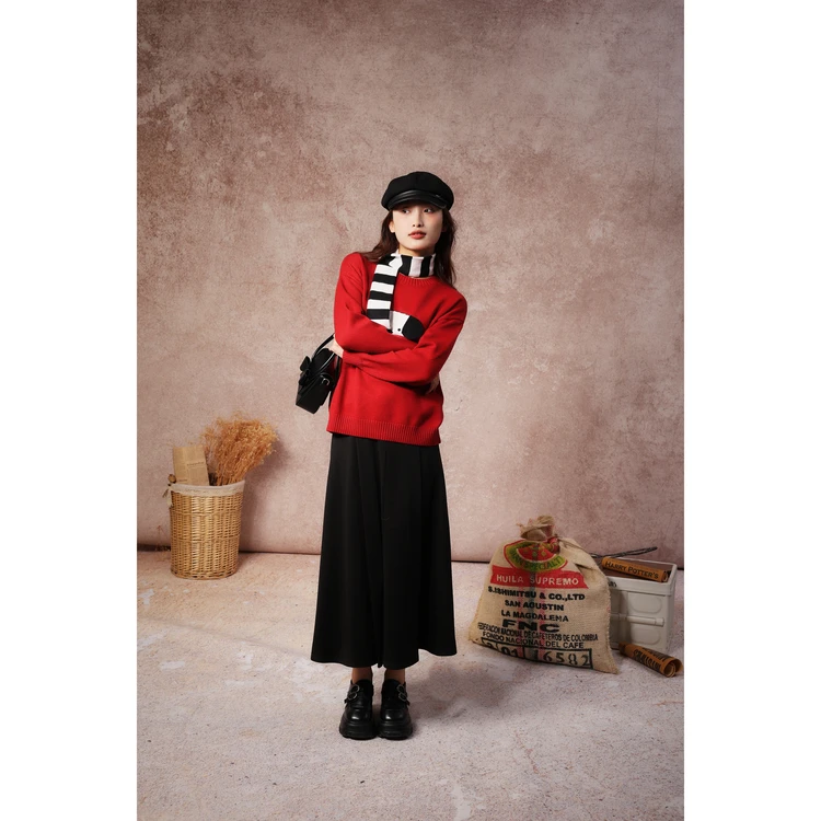 西町村屋气质百搭长款摆裙新款文艺压褶半身裙（含腰带）XH9D10520