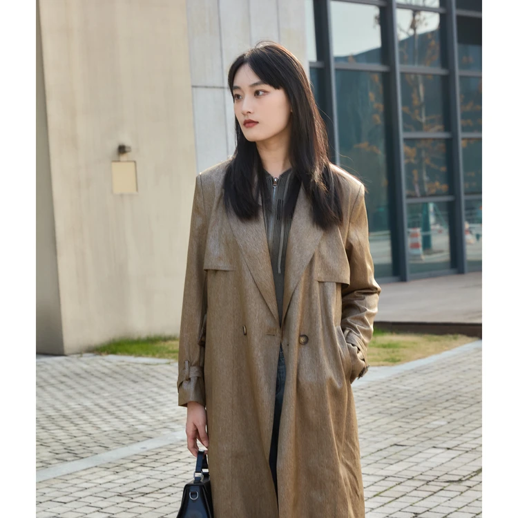 【首次五折】西町村屋高级感风衣女英伦风收腰长款外套AA9201002
