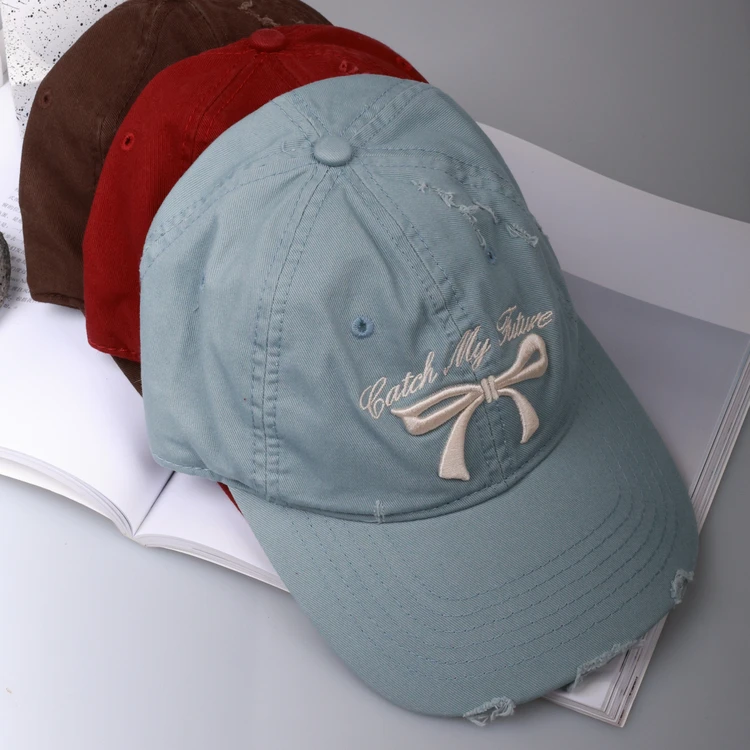 西町村屋气质蝴蝶结做旧棒球帽新款休闲百搭遮阳鸭舌帽AB9801010