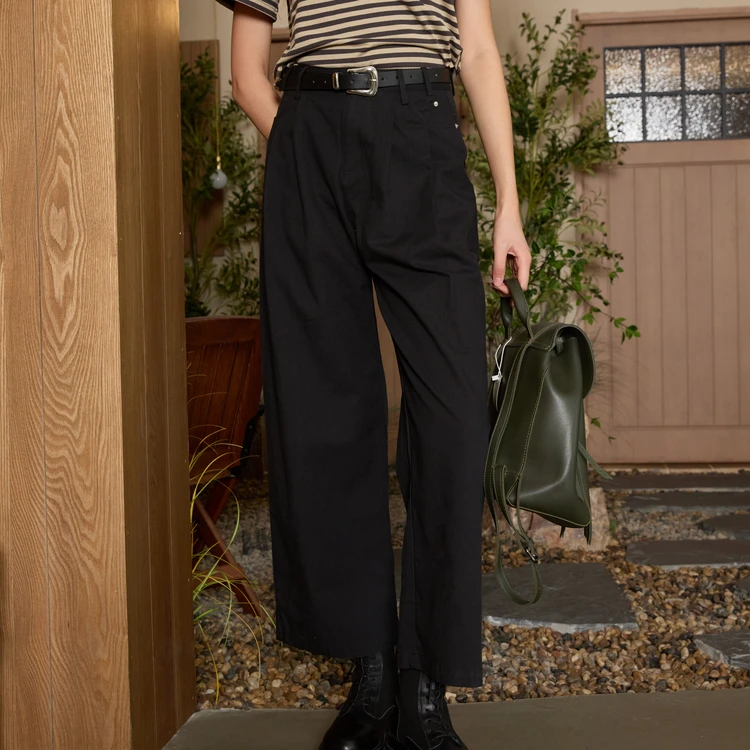 西町村屋宽松直筒裤女2024春装新款休闲百搭文艺阔腿裤HA9303011