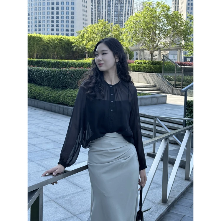 西町村屋压褶设计气质鱼尾裙女夏修身半身裙HB9408003