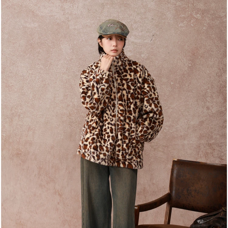 西町村屋韩系豹纹短款外套女秋冬新款气质复古休闲上衣XA9D10063