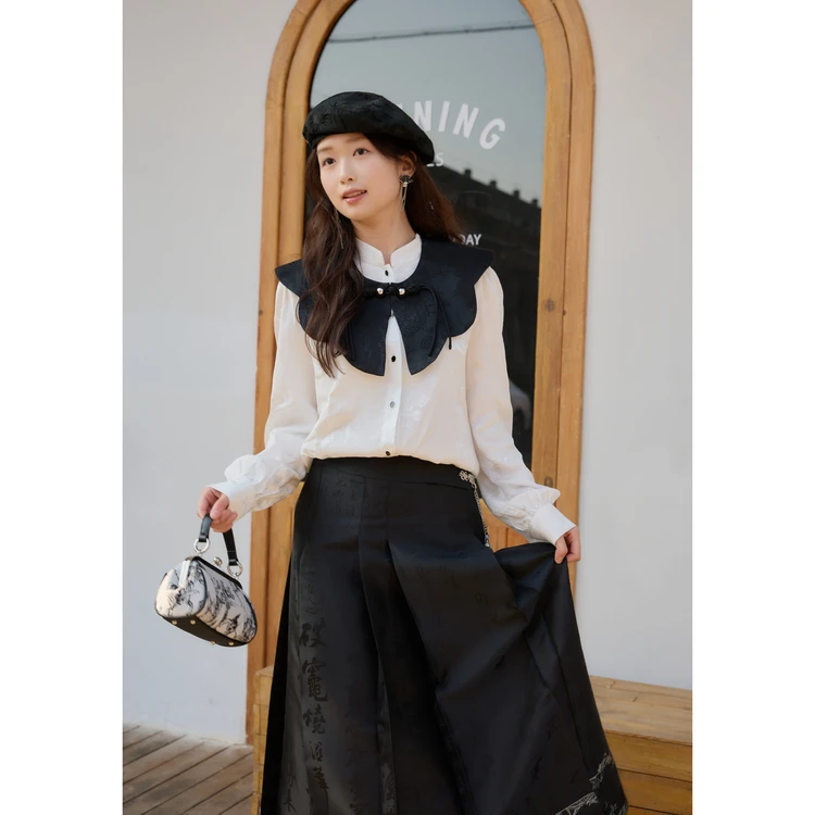 【首次六折】西町村屋新中式国风提花长袖衬衫女衬衣EA9101002