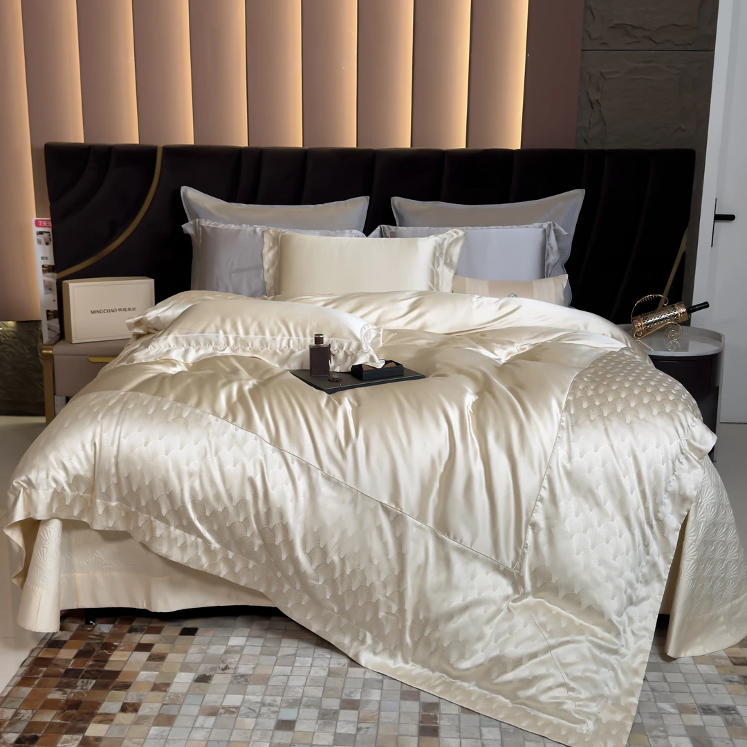 明超家纺  赫拉  桑蚕丝真丝高端轻奢埃及棉提花四件套