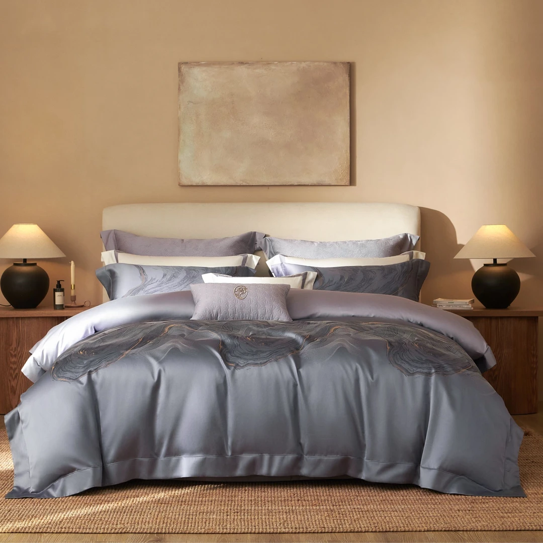 【山河倾城】 高端专柜款轻奢简约色织提花埃及长绒棉欧式四件套