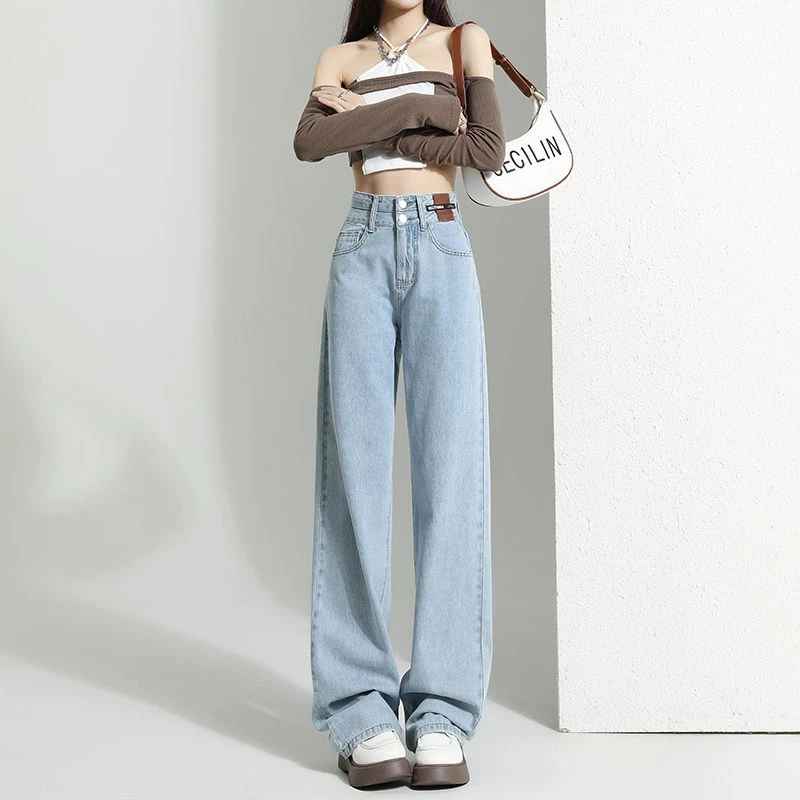 【小宸精选】夏季高腰常规阔腿牛仔裤宽松复古白色韩版百搭