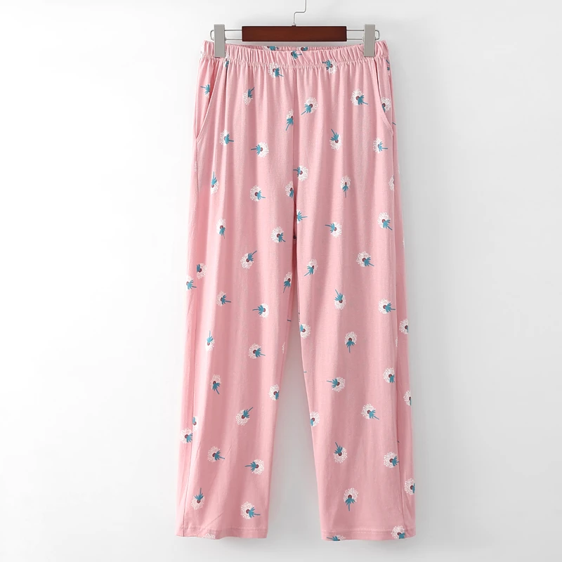 夏季新款针织薄棉女士睡裤高腰宽松直筒家居裤带兜可外穿遛弯长裤