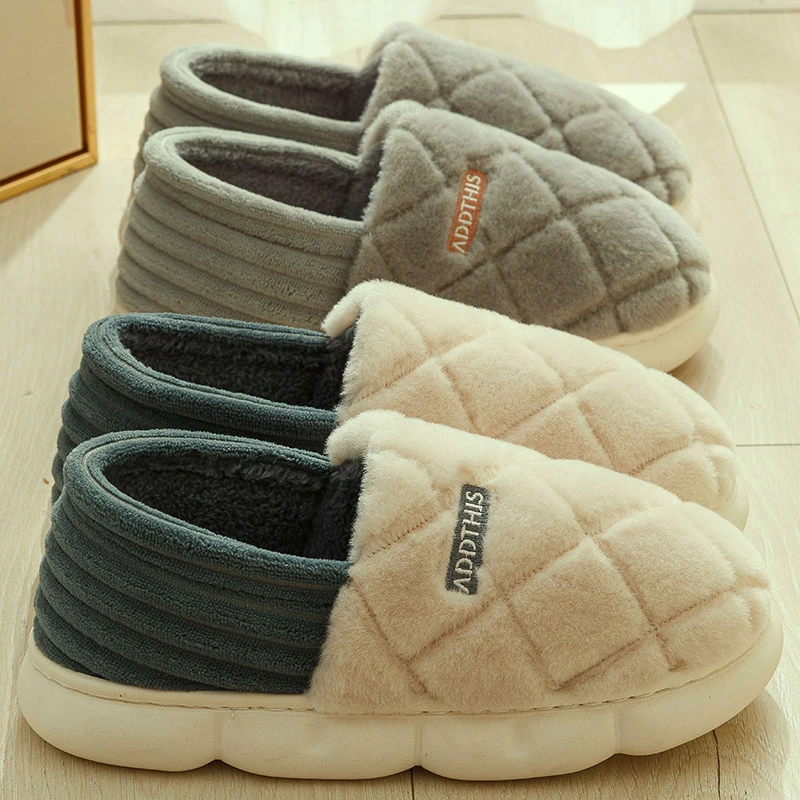 厚底棉拖鞋男士冬季2023新款情侣加厚时尚防滑居家保暖包跟棉拖男