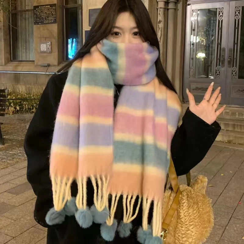 NIANLI＋秋冬保暖毛绒流苏圆球围巾LL001#