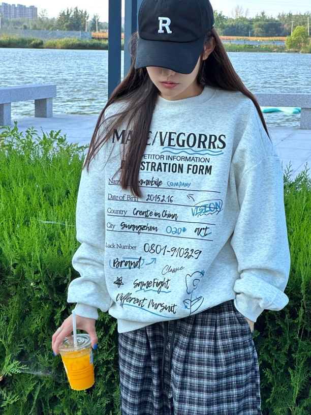 UNIQUE.LI 秋冬【宽松百搭】休闲慵懒感美式高街圆领撞色印花卫衣