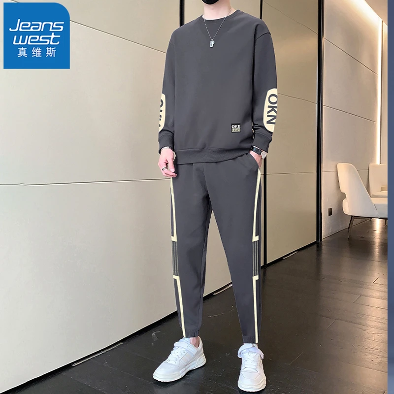 真维斯春秋运动套装男士休闲潮流长袖圆领卫衣宽松百搭长裤两件套