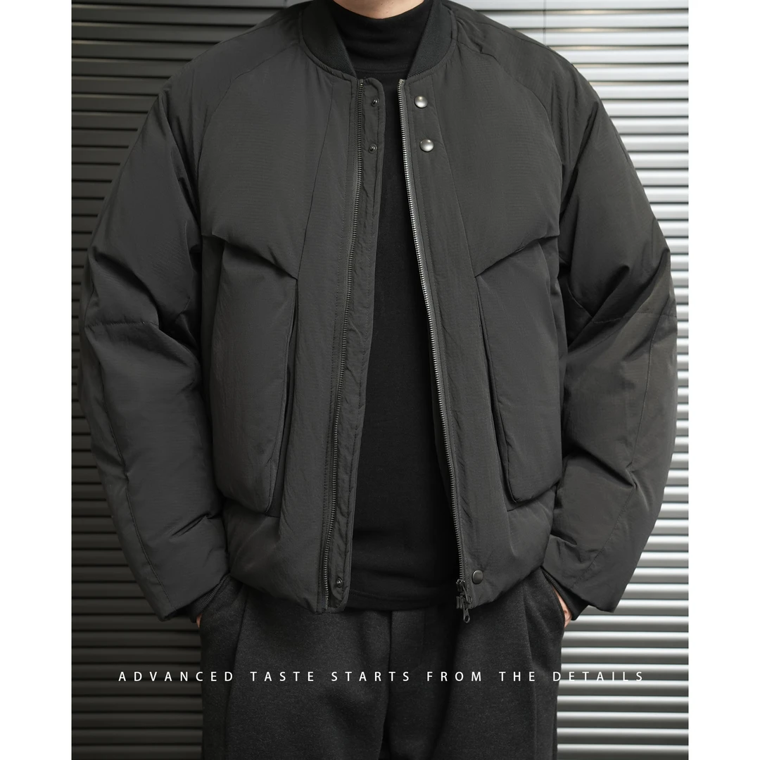 【大头叔叔·山本顶奢】冬季短款棒球领小众设计款高蓬90白鸭羽绒服