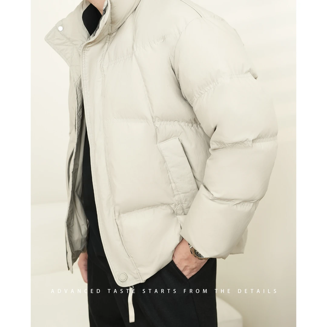 【大头叔叔·一把火】复古高充绒绗线立领 90白鸭绒面包羽绒服