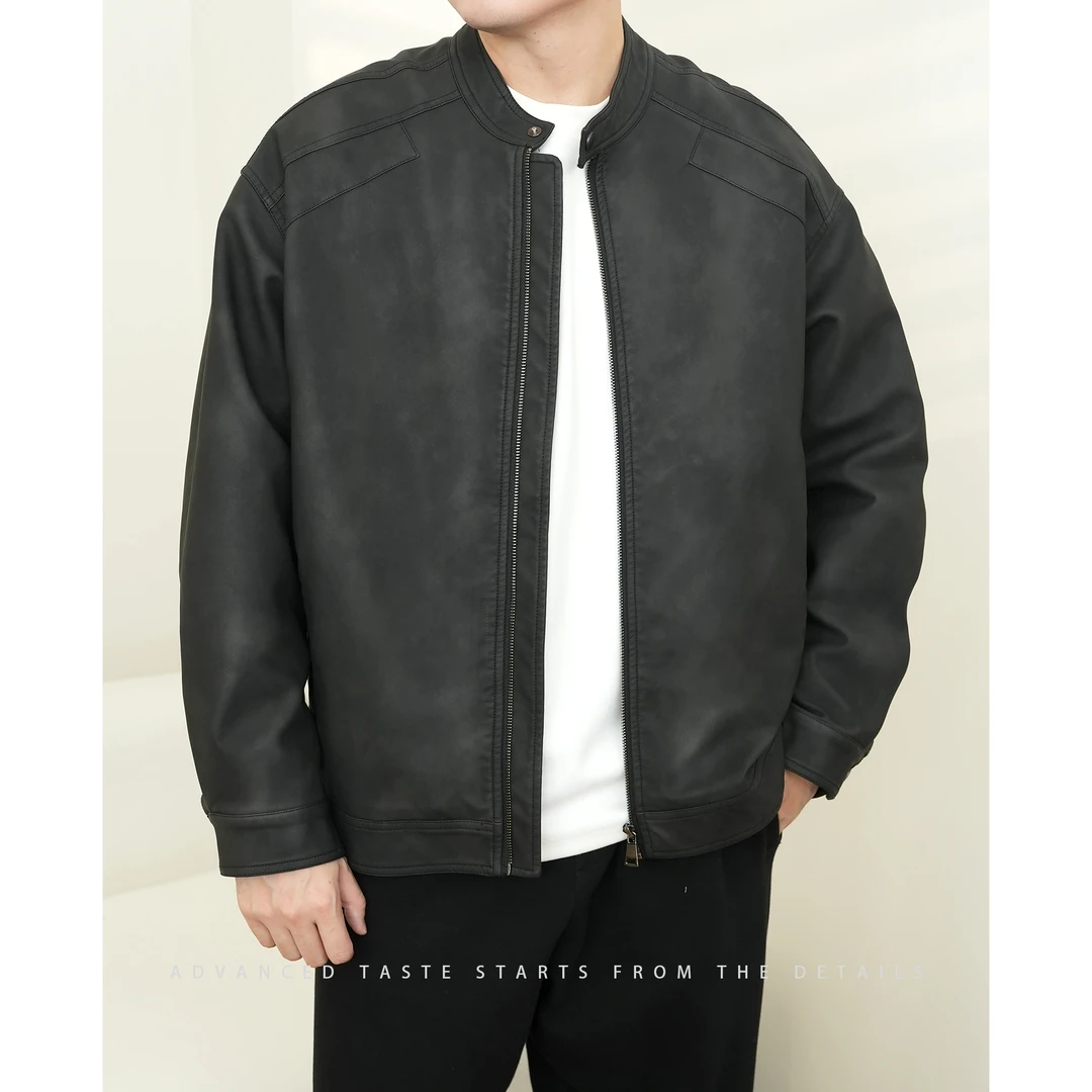 【大头叔叔】美式复古立领砂洗机车皮衣加绒外套 DDW2901