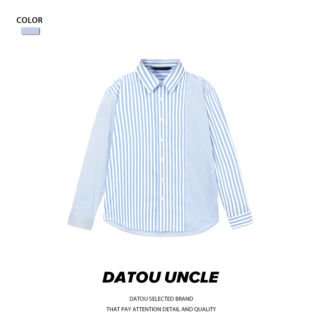 【大头叔叔】秋季黑标小清新蓝白条纹简约休闲百搭条纹衬衫DDC9901