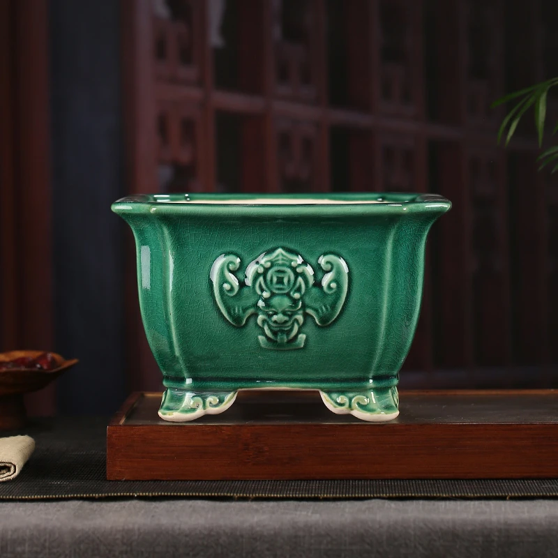 YZ84张治诚精品手工紫砂大号五福四方创意简约桌面阳台装饰盆景