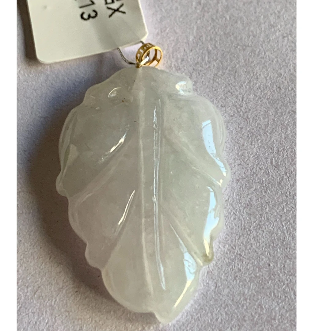 【京都玉品】18K金缅甸天然Ａ货翡翠冰叶子【整体40X22X6，XX521】