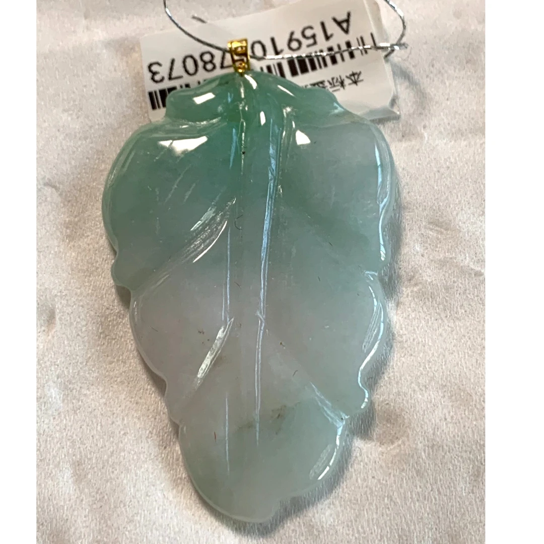 【京都玉品】18Ｋ金缅甸天然Ａ货翡翠冰绿叶子【整体52X30X4AAA003362】