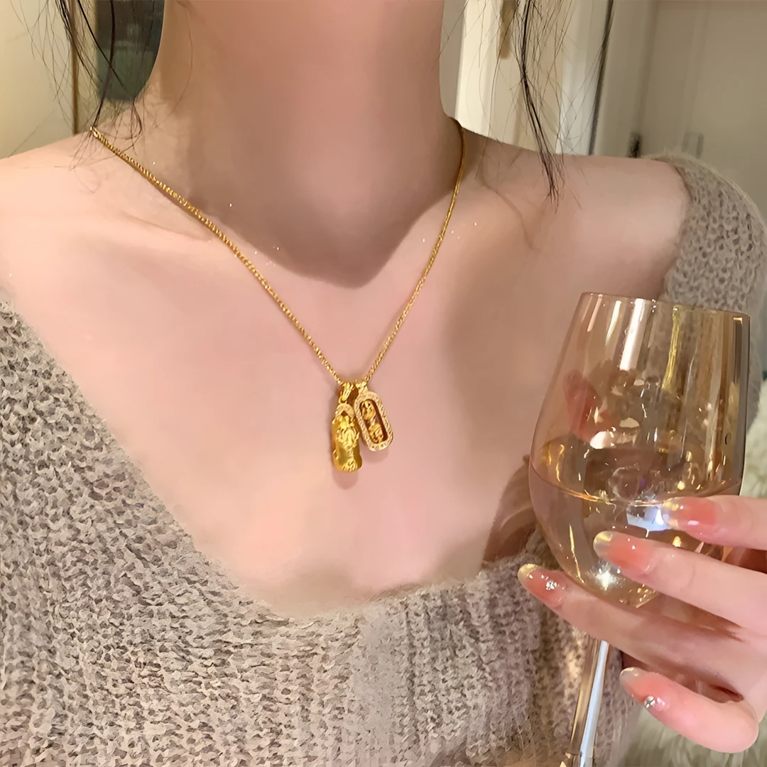 铜合金项链 高级感金色貔貅金刚杵吊坠项链韦雪同款毛衣链新中式