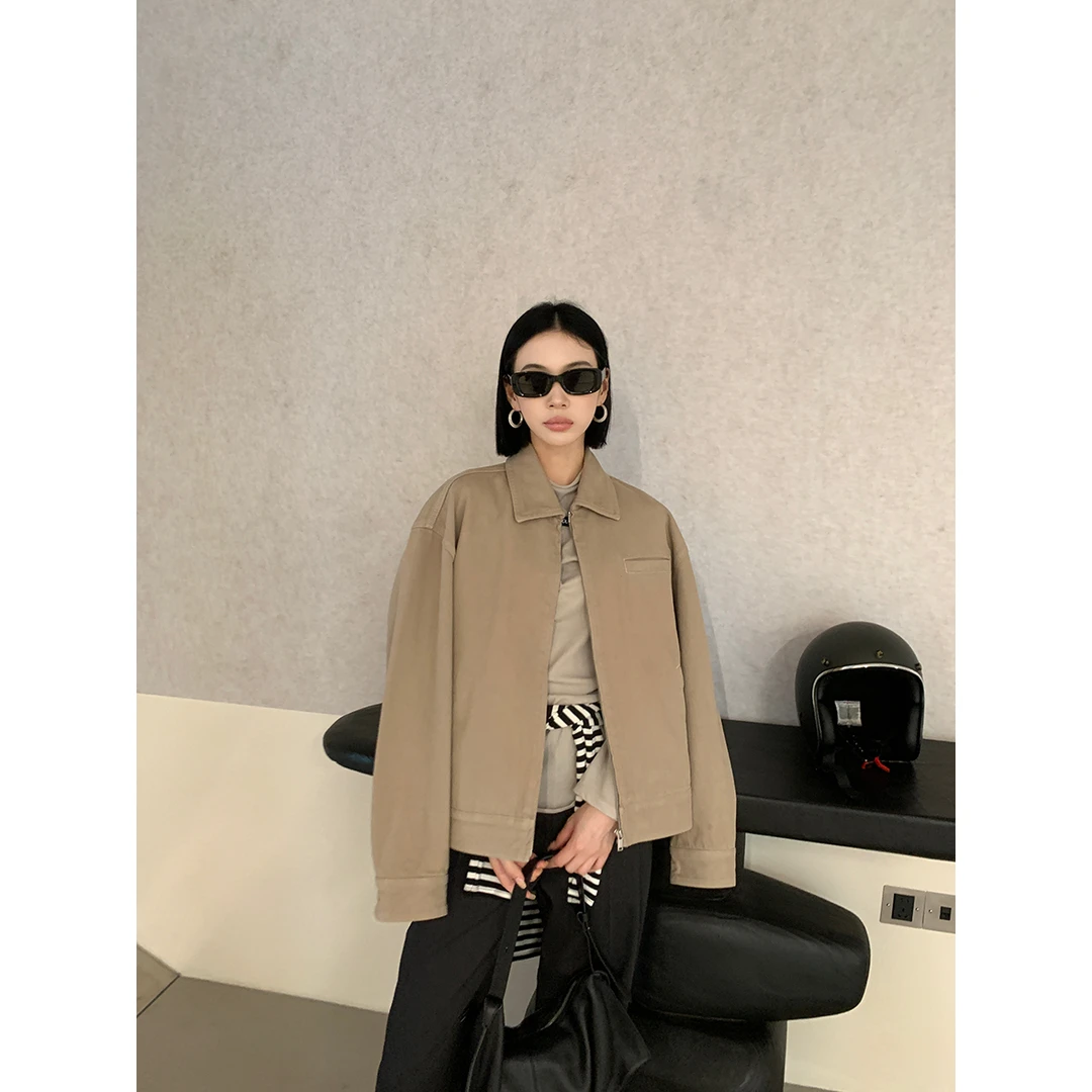 SOLSOL买手店YEARLY PLAN品牌 24秋冬翻领箱型牛仔夹克P4CJKT0974