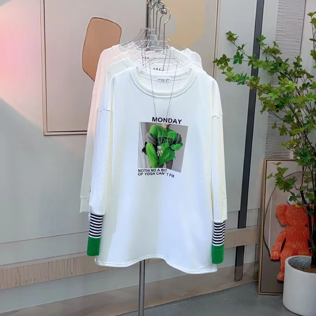 欧货加绒白色打底衫女秋冬遮屁股拼接内搭长袖t恤上衣潮