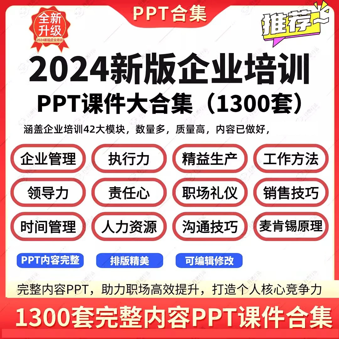 1300套企业内训PPT课件-电子版完整内容可编辑-助力职场高效