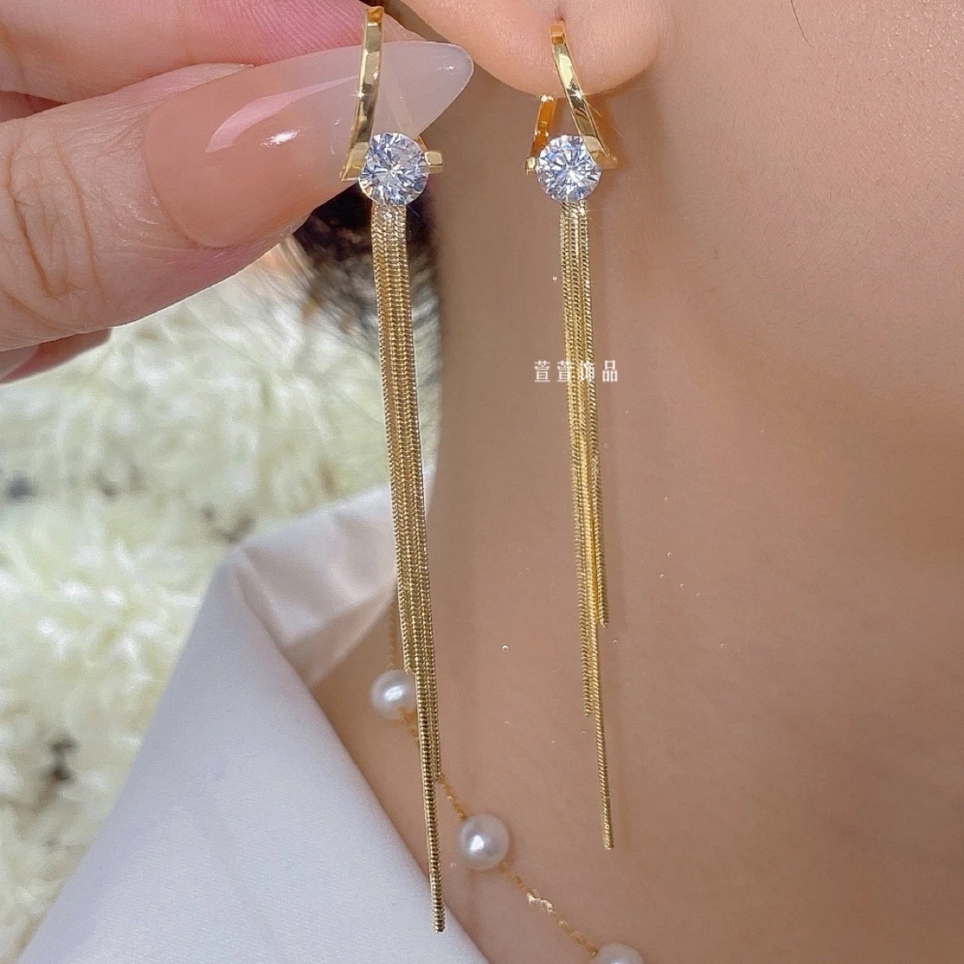 铜合金耳饰 克拉恋人流苏气质时尚百搭轻奢简约长款小众耳环0279